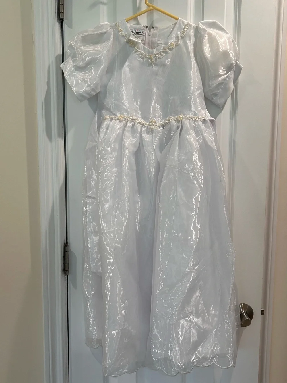 New Girls White Organza Party Dress Puff Sleeve Flower Girl Communion Size 6